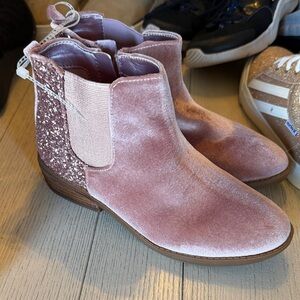 Copper Key Velvet Pink Booties with Glitter Heel